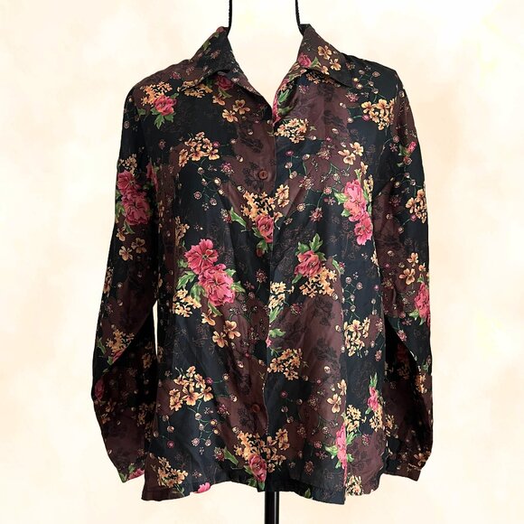 Vintage Silk Floral Pattern Blouse by Bogari Size Small - Picture 1 of 9